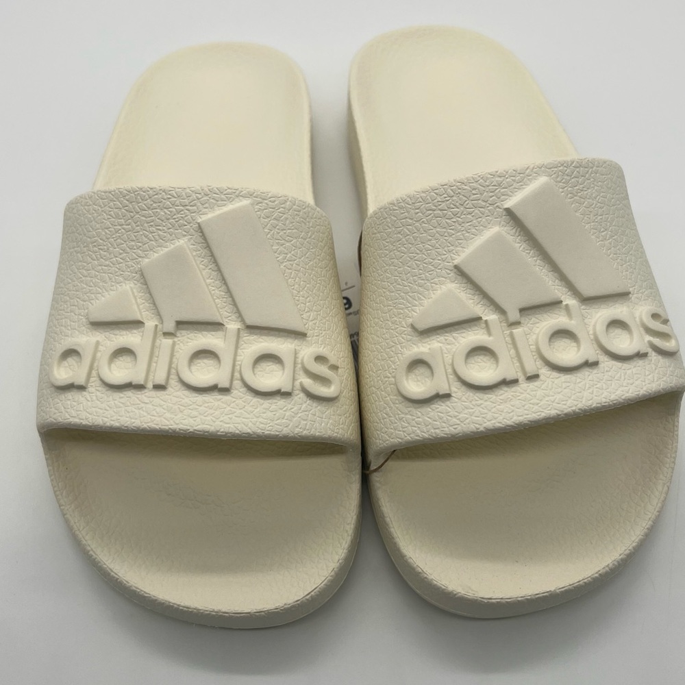 Men’s Adidas Adilette Aqua Slides Sz. 6 Off White. NWT in original box.